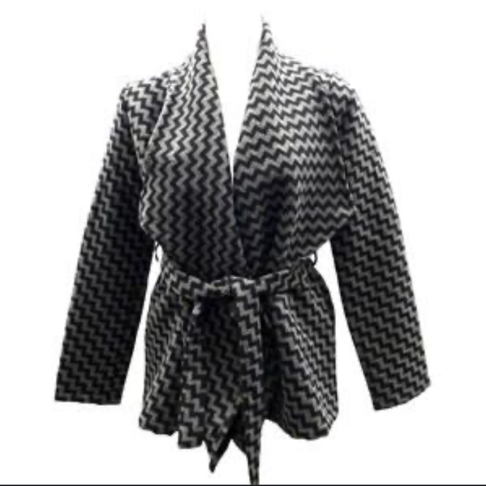 Anthropology’s Tulle Scandi Charcoal and Black Zig Zag Y2K Wool Blend Jacket XS